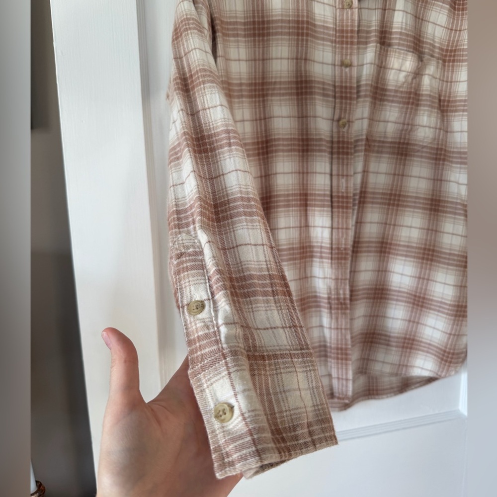 American Eagle Outfitters Plaid Button Down Shirt - Brown and Cream - Picture 2 of 9